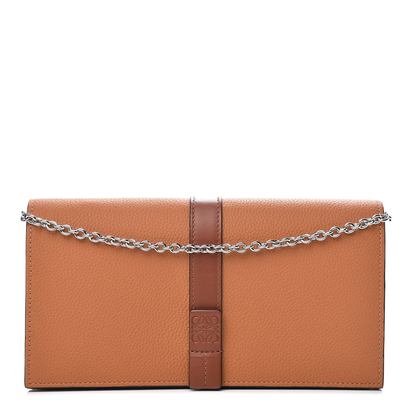 Grained Calfskin Chain Wallet Caramel Pecan