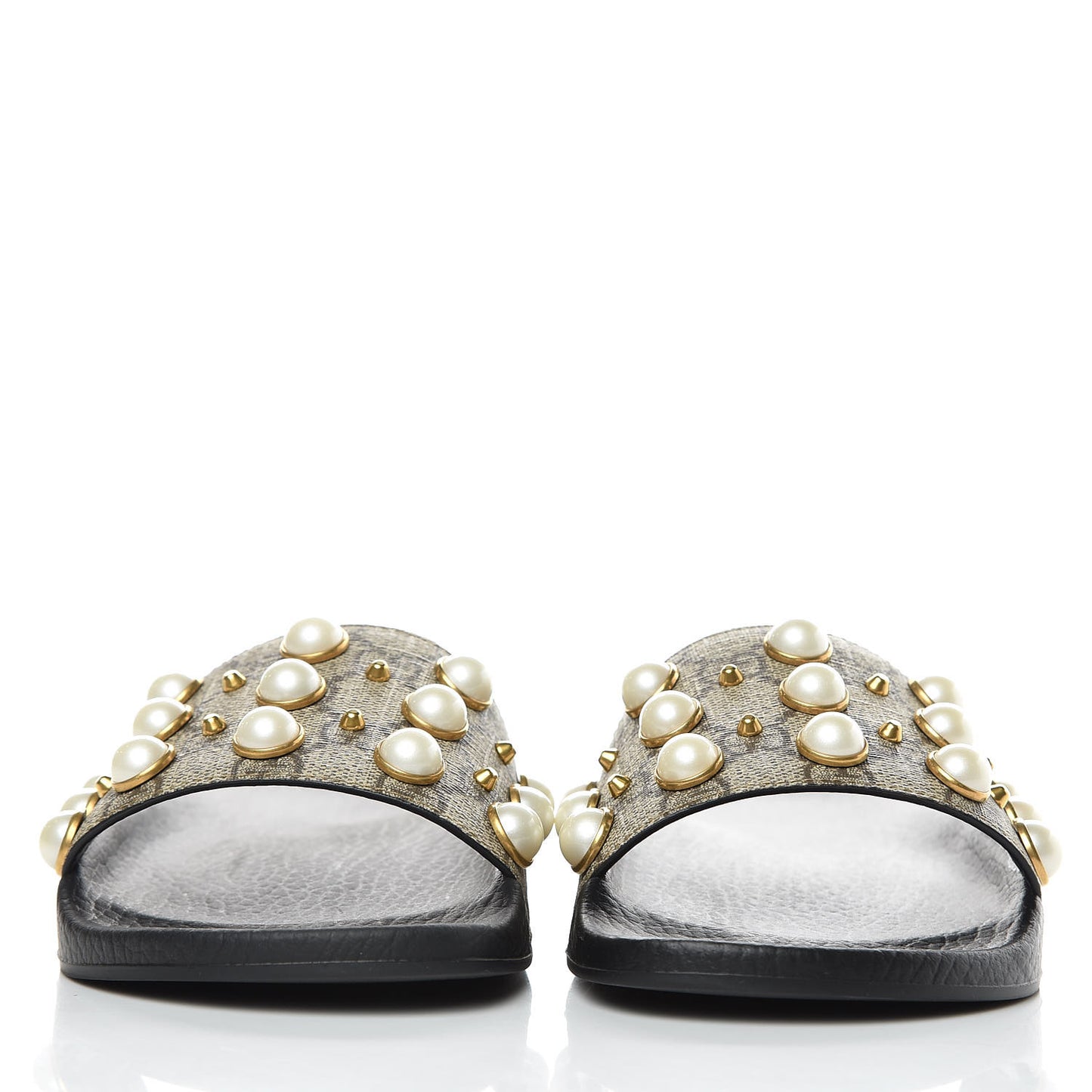 GG Supreme Monogram Pearls Slide Sandals 35 Beige