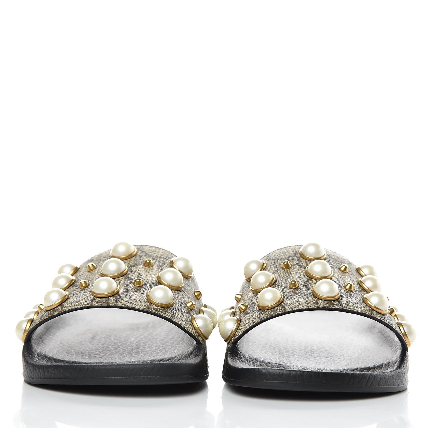 Gucci GG Supreme Monogram Pearls Slide Sandals 35 Beige 2 of 7