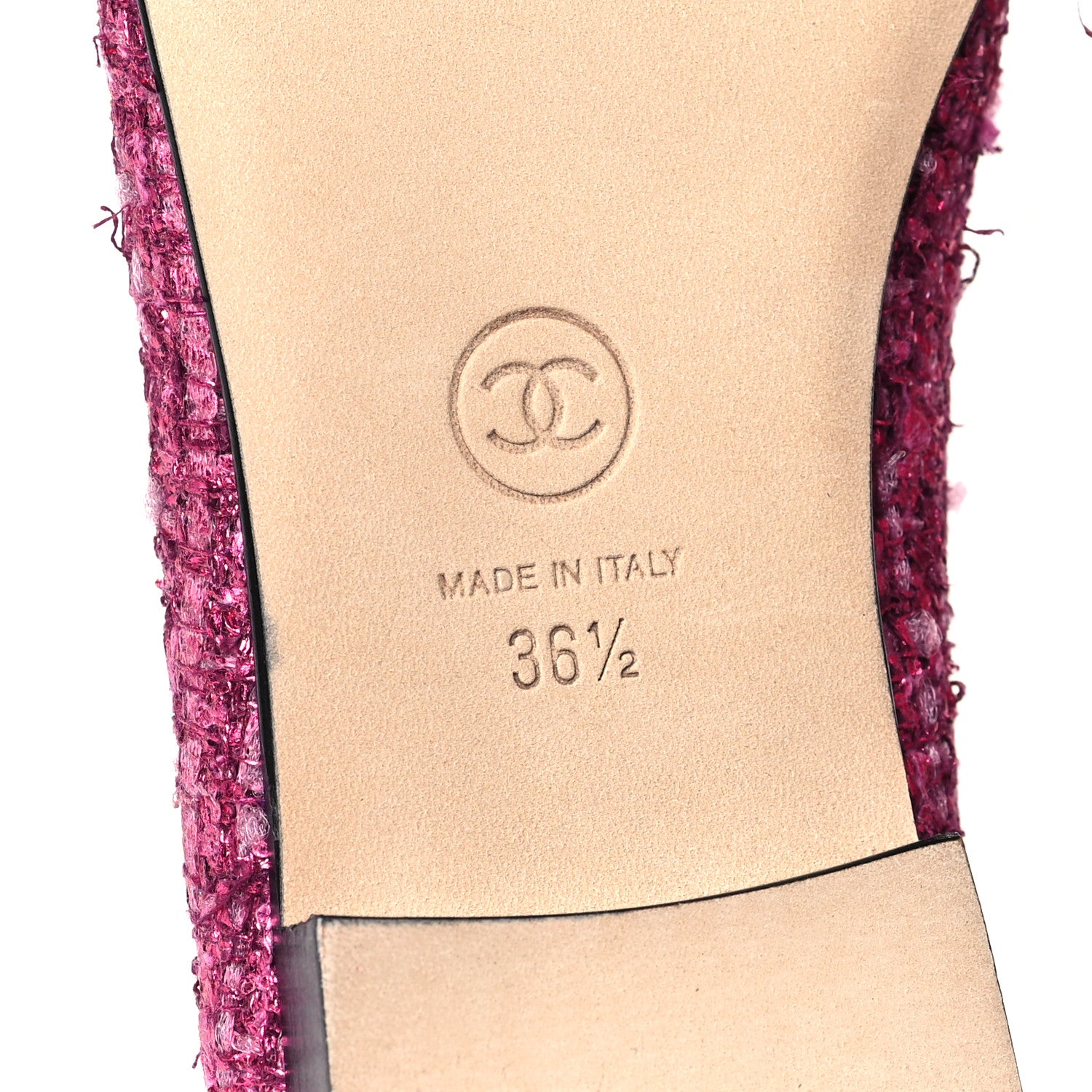 Chanel Coated Tweed Grosgrain Cap Toe Ballerina Flats 36.5 Dark Pink Black 6 of 9