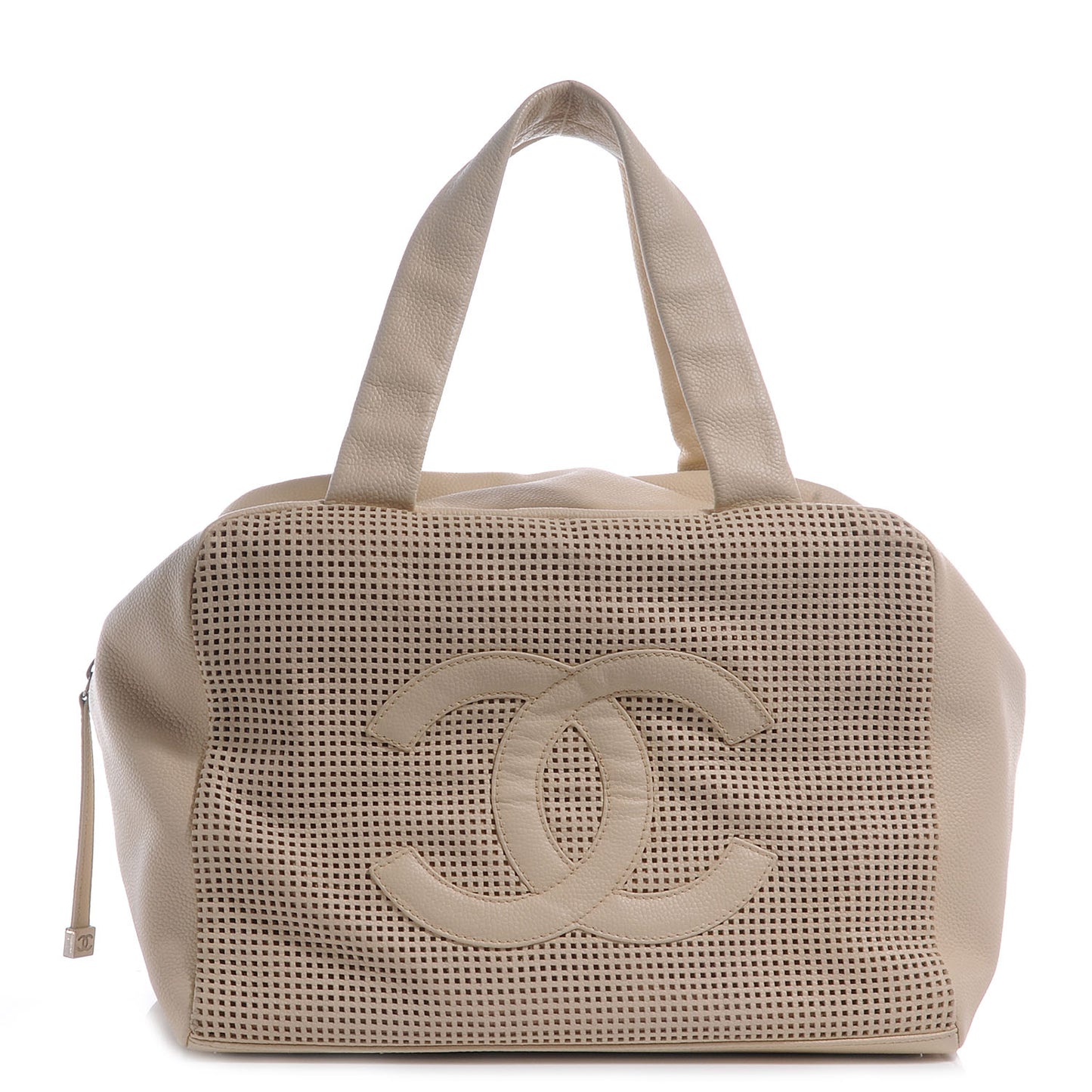 Leather Perforated Bowler Beige