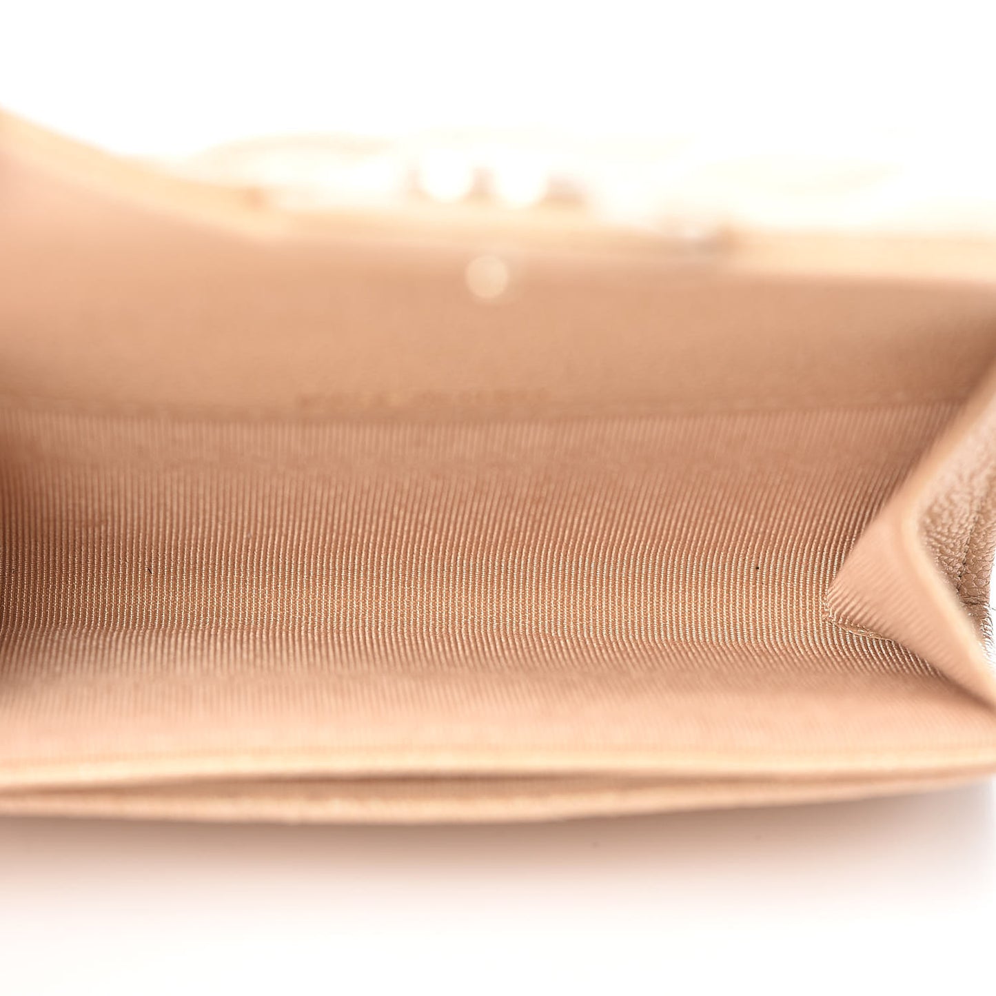 Iridescent Caviar Quilted Flap Card Holder Beige