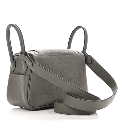 Hermes Taurillon Clemence Mini Lindy 20 Gris Meyer 3 of 11