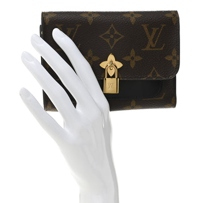 Louis Vuitton Monogram Flower Lock Compact Wallet Black 2 of 7