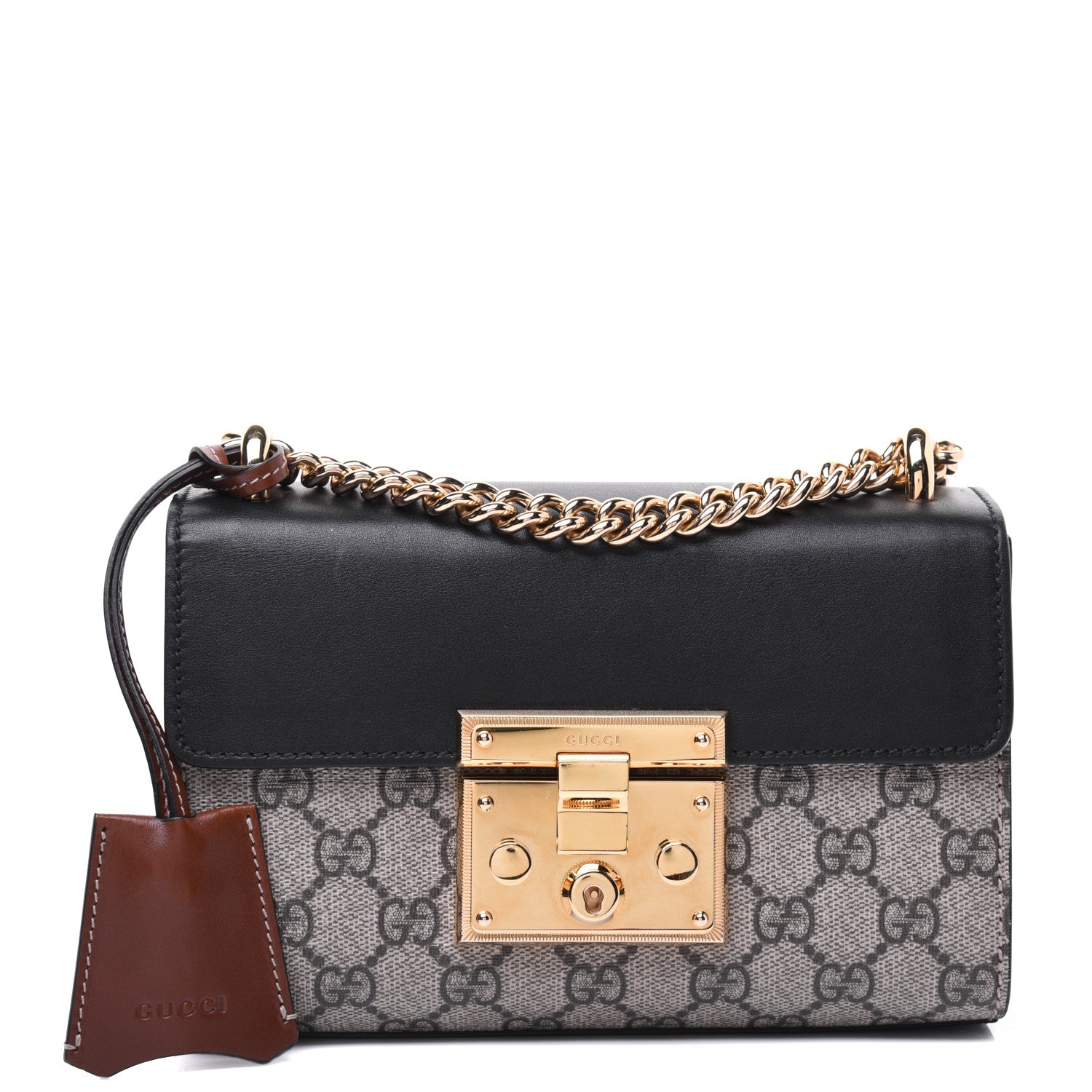 Gucci GG Supreme Monogram Calfskin Small Padlock Shoulder Bag Beige Black Cuir 1 of 20
