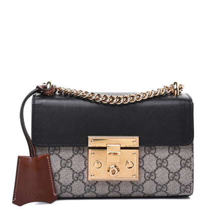 Gucci GG Supreme Monogram Calfskin Small Padlock Shoulder Bag Beige Black Cuir 1 of 20