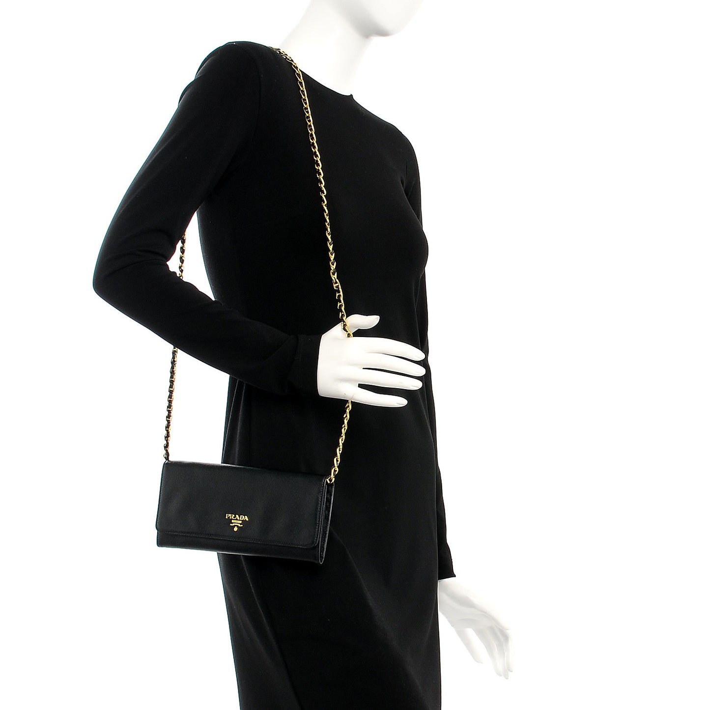 Saffiano Metal Oro Chain Wallet Nero Black