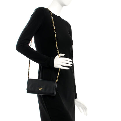 Prada Saffiano Metal Oro Chain Wallet Nero Black 2 of 9
