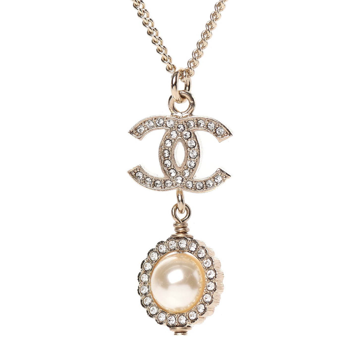 Crystal Pearl CC Lace Camellia Necklace Gold