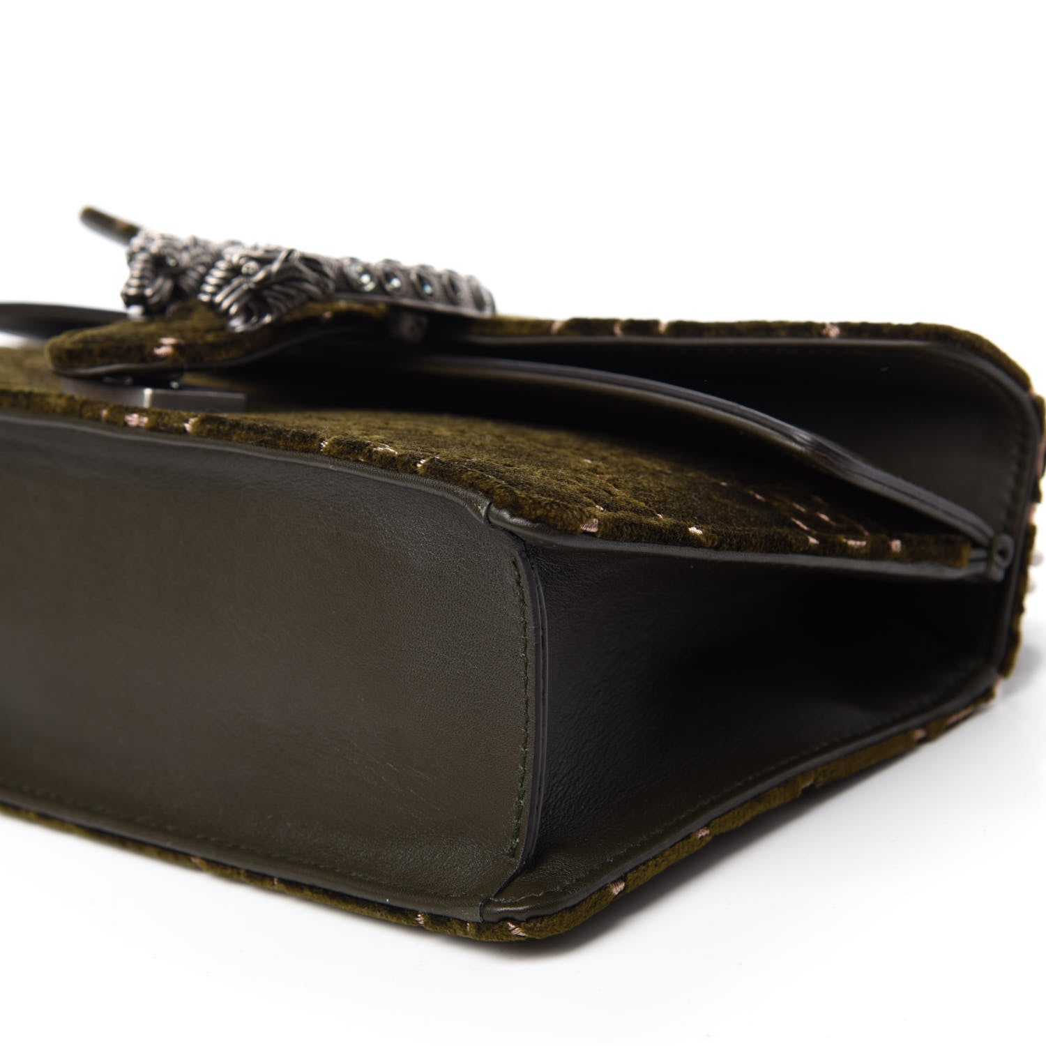 Gucci Velvet Moon Calfskin Crystal GG Monogram Small Dionysus Shoulder Bag Dark Olive Rose Gold 8 of 11
