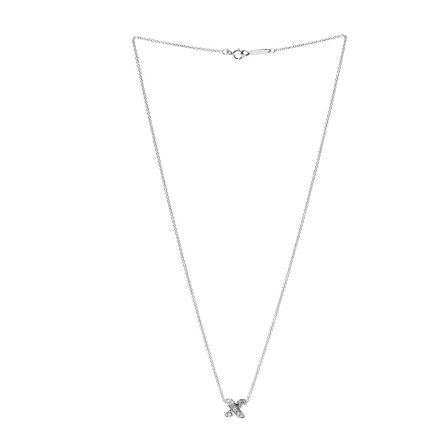 18K White Gold Diamond 9mm X Pendant Necklace