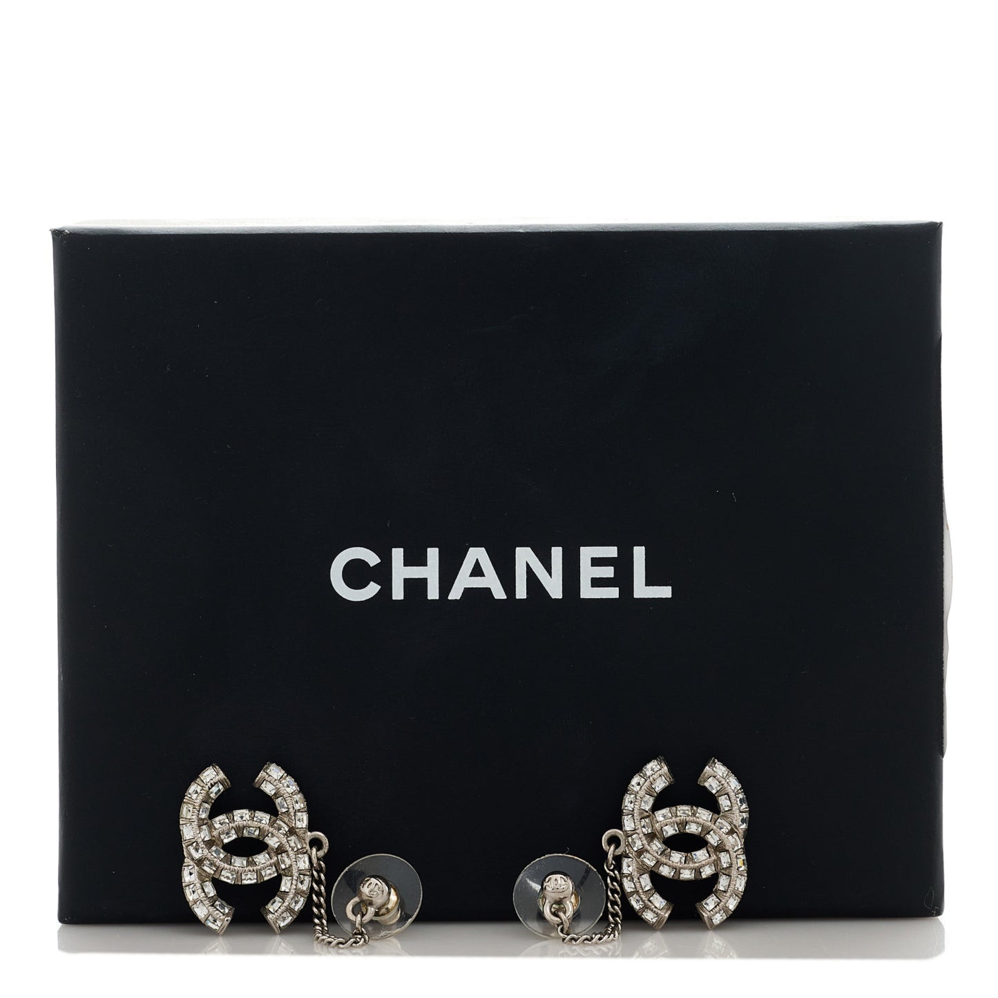 Baguette Crystal CC Drop Earrings Silver