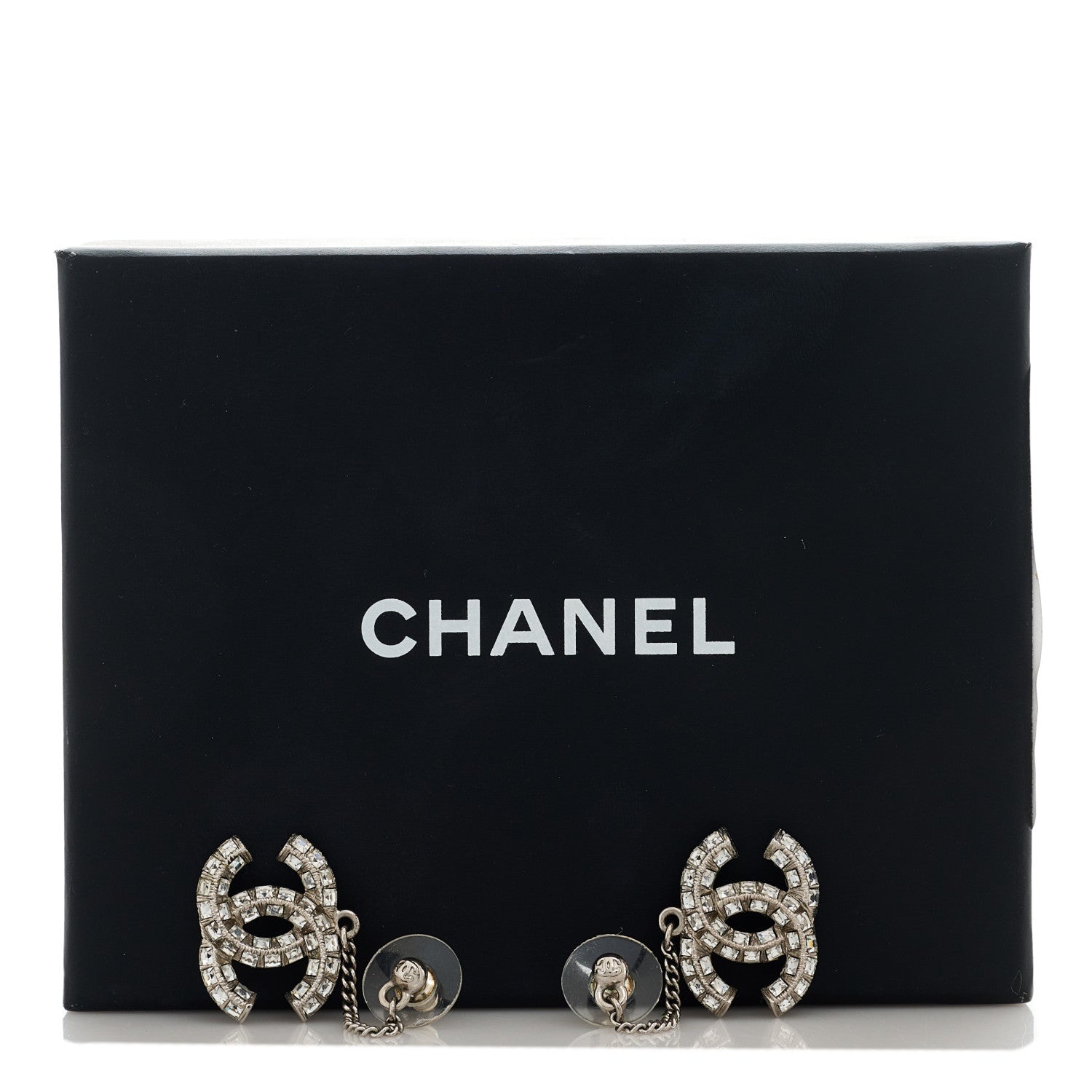 Chanel Baguette Crystal CC Drop Earrings Silver 5 of 5
