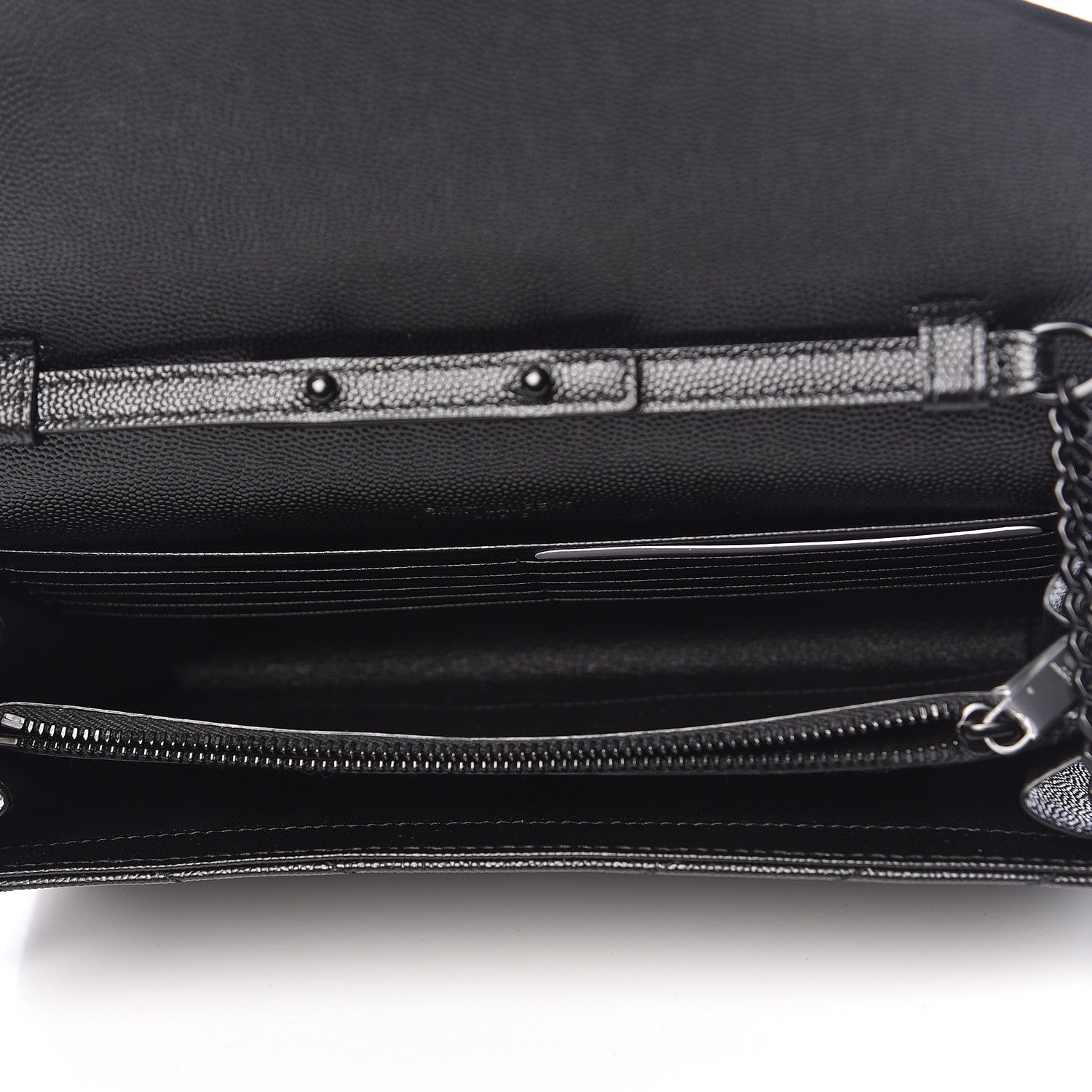 Saint Laurent Grain De Poudre Matelasse Chevron Monogram Chain Wallet Black 5 of 10