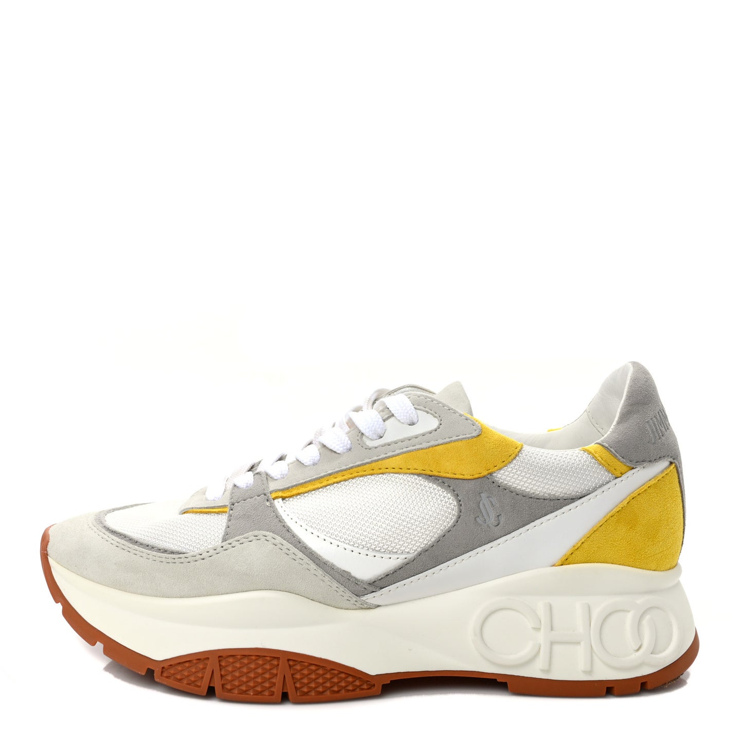 Nappa Mesh Suede Womens Landon Low Top Sneakers 38 White Grey Yellow