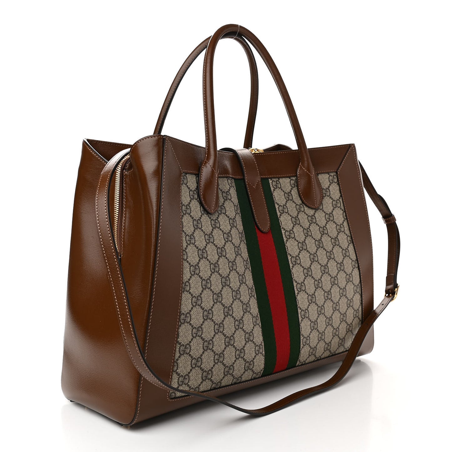 GG Supreme Monogram Azalea Calfskin Web Large Jackie 1961 Tote Beige Ebony Brown Sugar