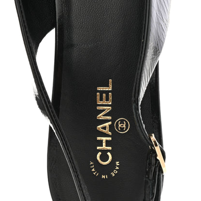 Chanel Crumpled Patent Calfskin CC Bow Slingback Pumps 37.5 Black 8 of 9