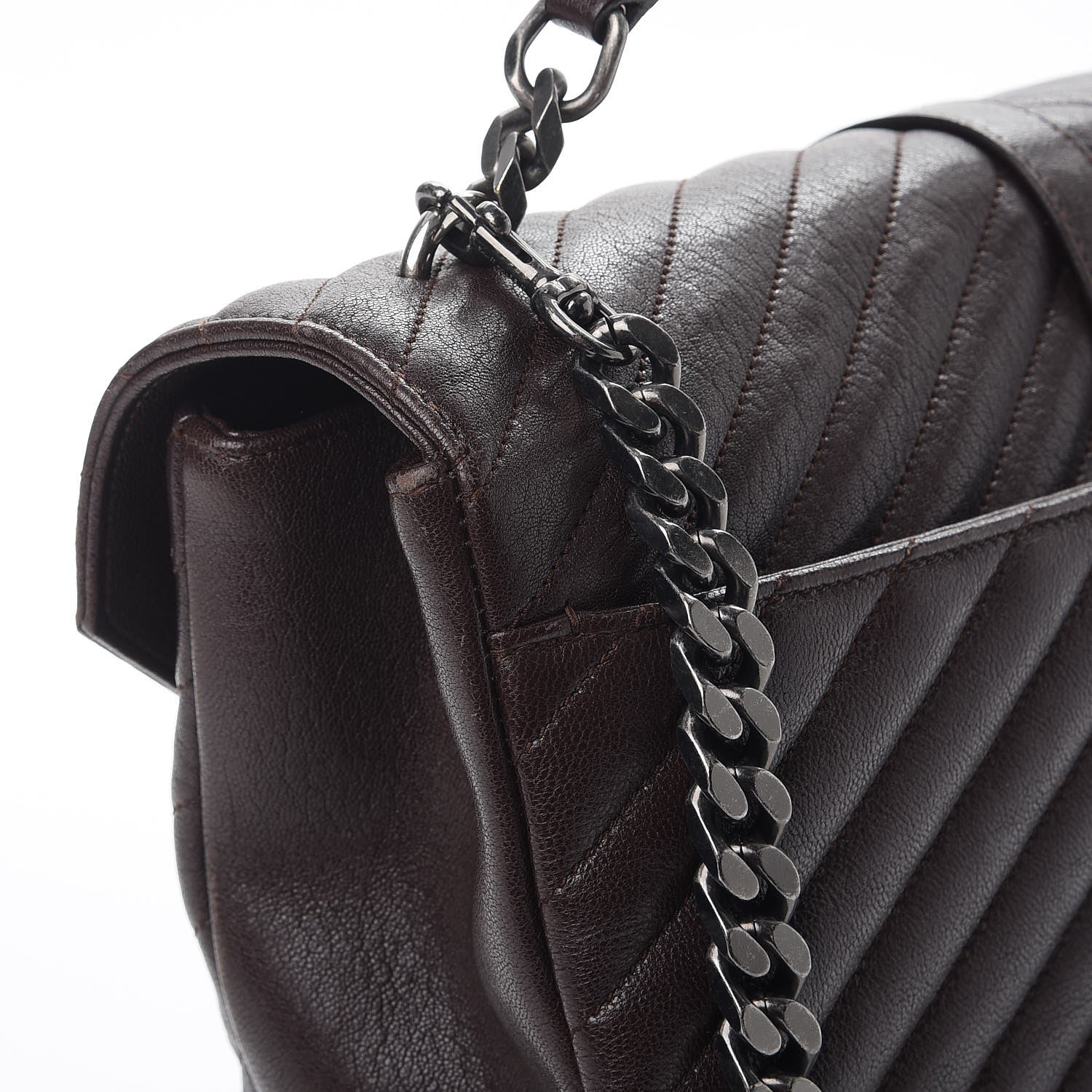 Saint Laurent Sheepskin Matelasse Chevron Monogram Large College Satchel Black Tulip 13 of 17