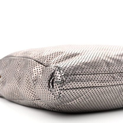 Chanel Metallic Crackled Calfskin Perforated Drill Shoulder Bag Silver 9 of 13