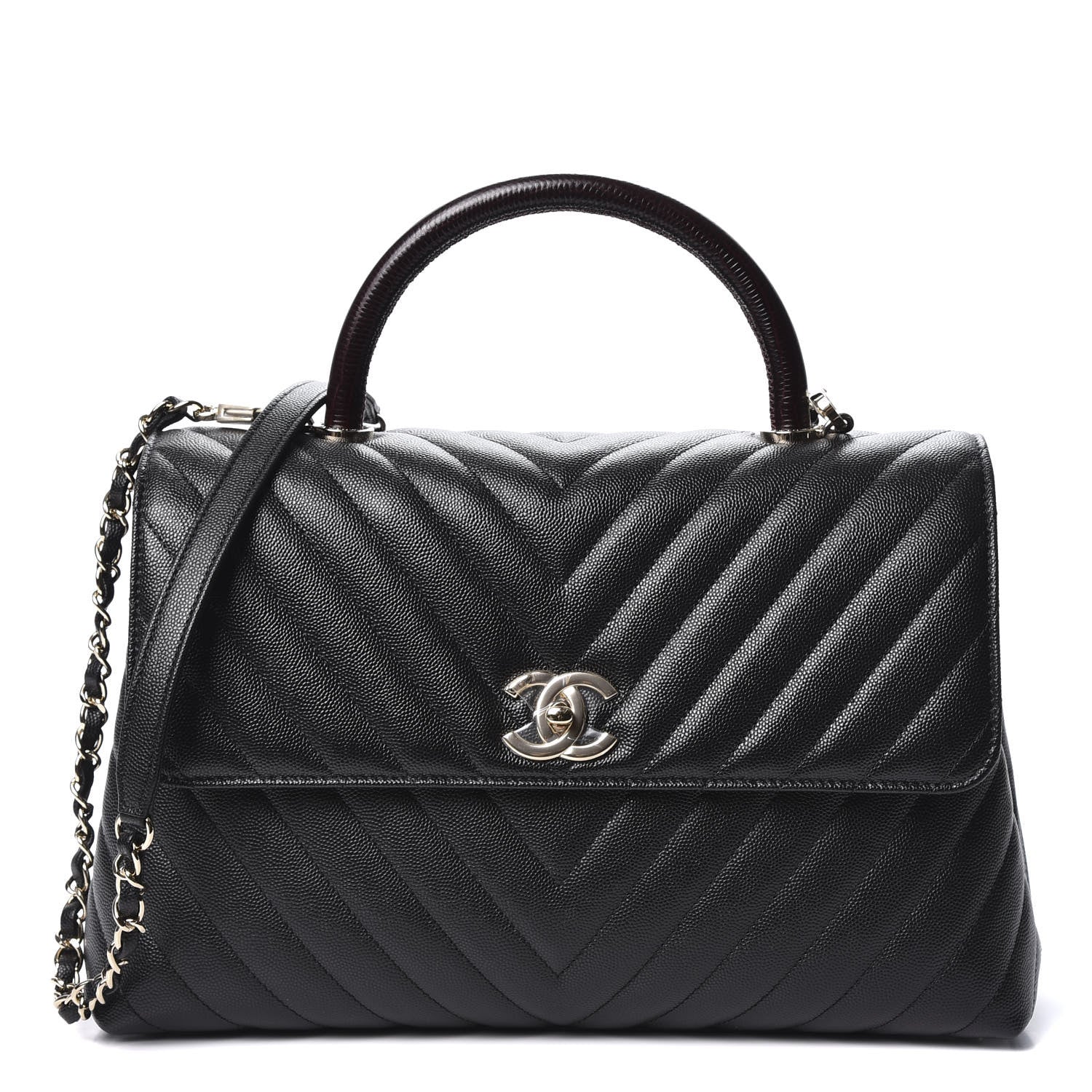 Chanel Caviar Lizard Embossed Chevron Quilted Medium Coco Handle Flap Black 1 of 9