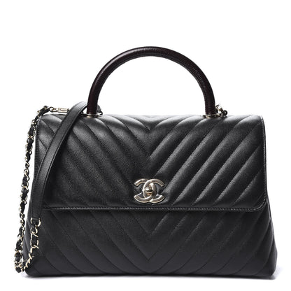 Chanel Caviar Lizard Embossed Chevron Quilted Medium Coco Handle Flap Black 1 of 9