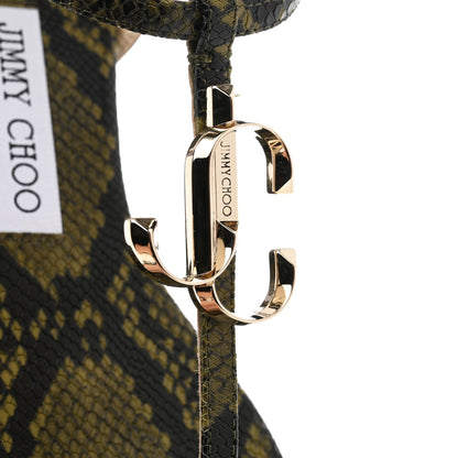 Jimmy Choo Calfskin Snakeskin Embossed Alodie Flat Sandals 38.5 Dark Olive 5 of 8