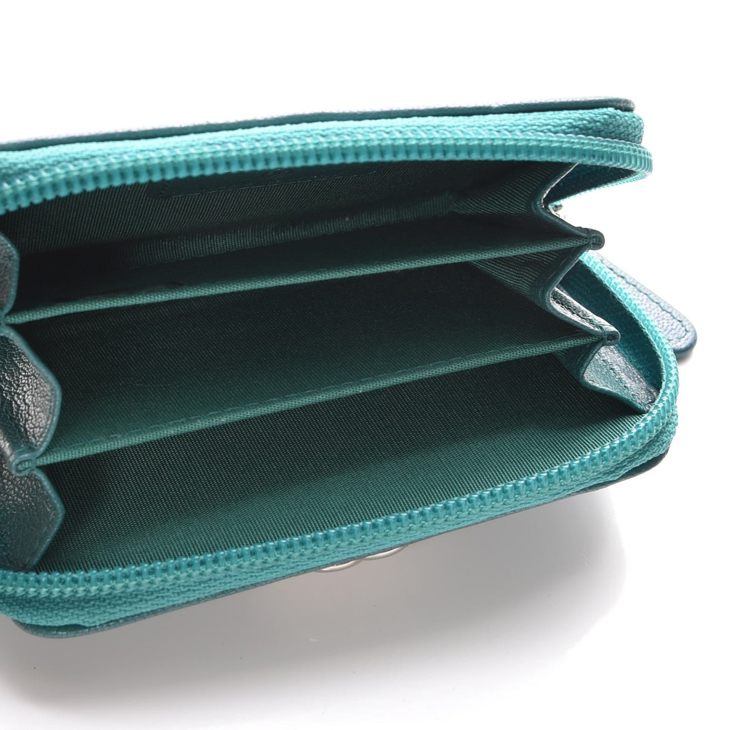 Metallic Goatskin Quilted Boy Zip Around Coin Purse Wallet Turquoise