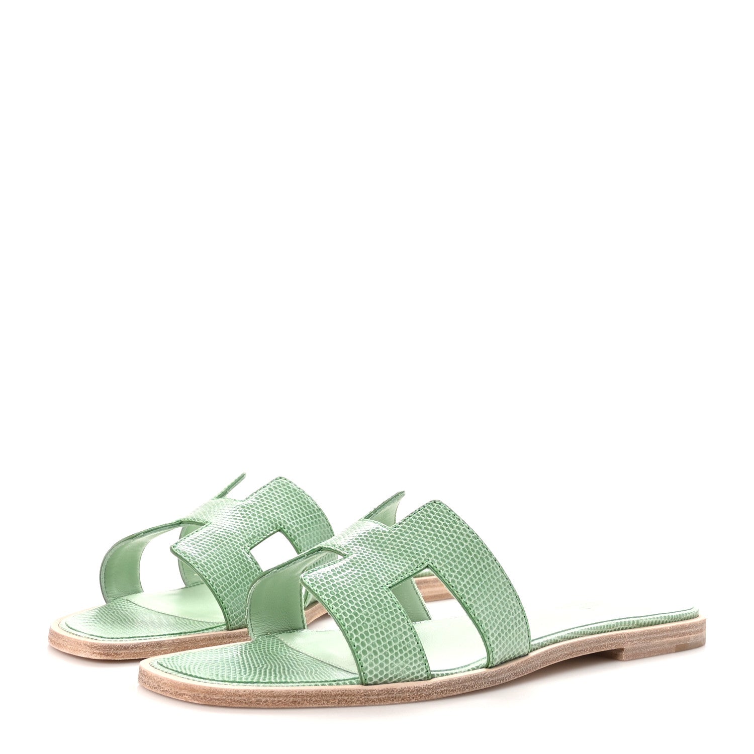 Hermes Lizard Oran Sandals 38.5 Vert Embrun 3 of 9