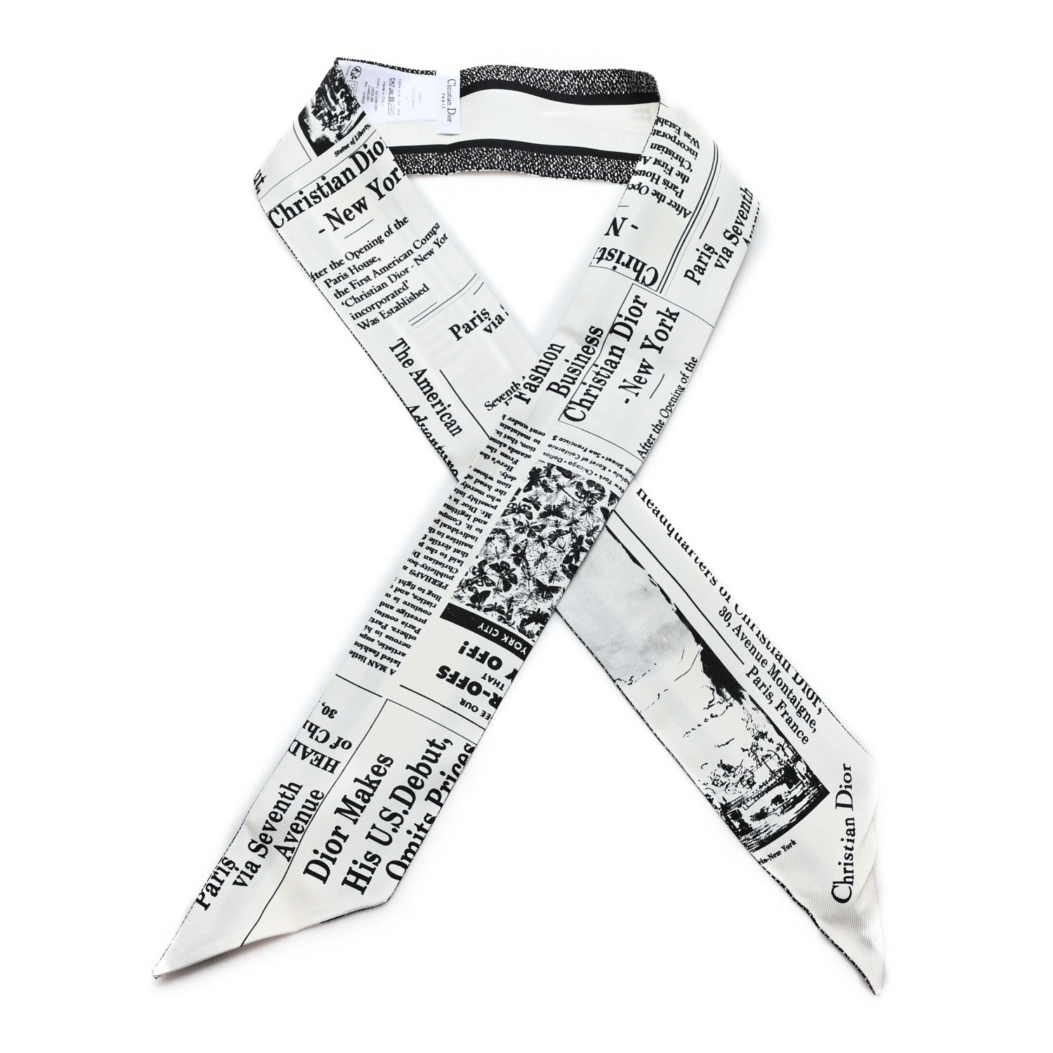 Christian Dior Silk Twill Newspaper Mitzah Scarf White Black