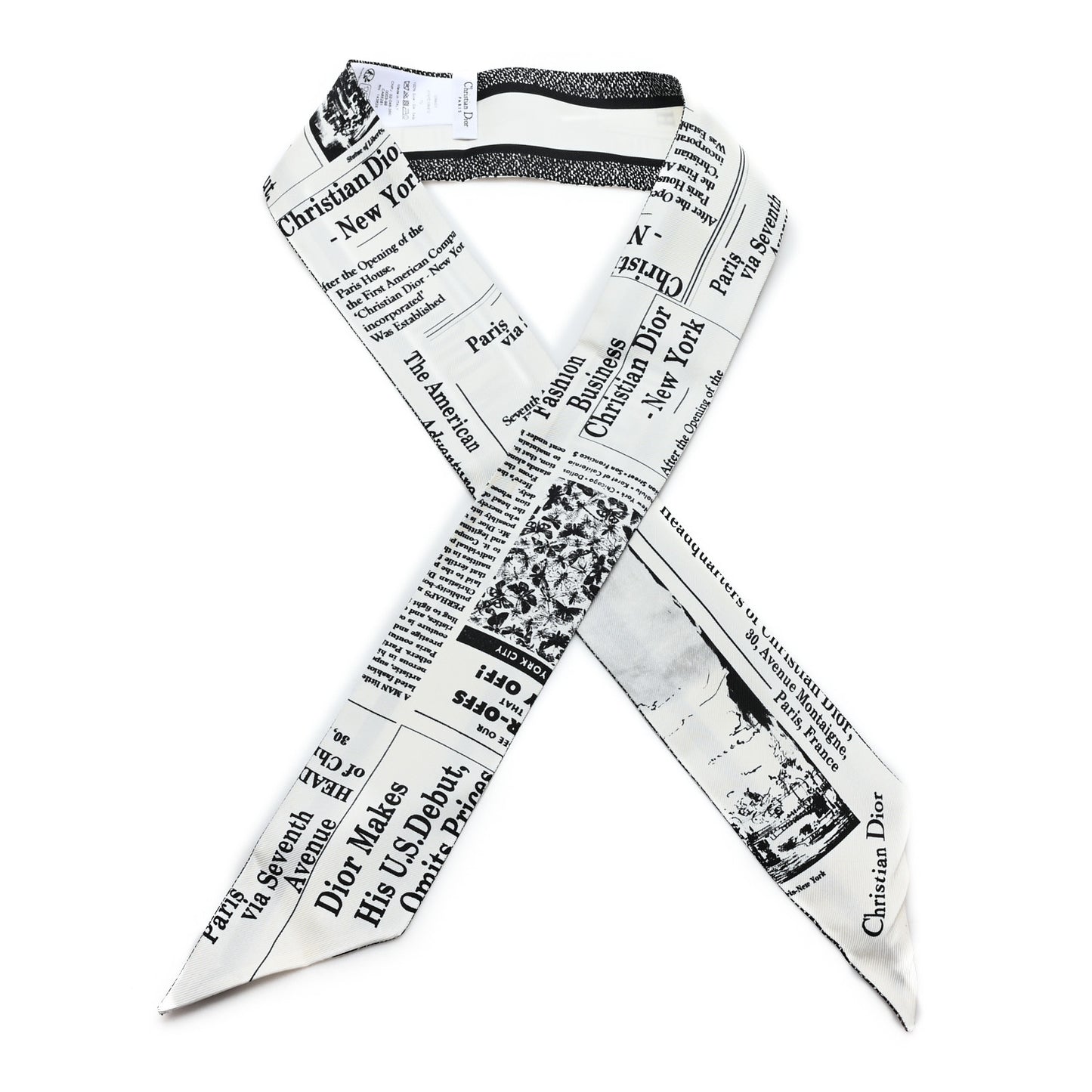 Silk Twill Newspaper Mitzah Scarf White Black