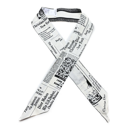 Christian Dior Silk Twill Newspaper Mitzah Scarf White Black 1 of 3