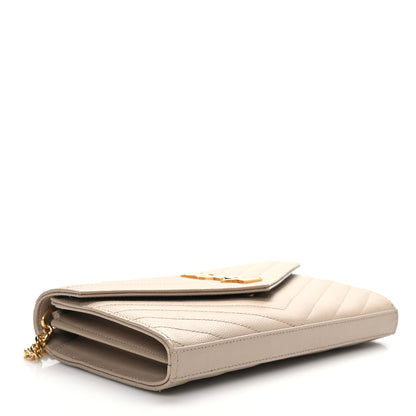 Saint Laurent Grain De Poudre Matelasse Chevron Monogram Chain Wallet Dark Beige 4 of 9