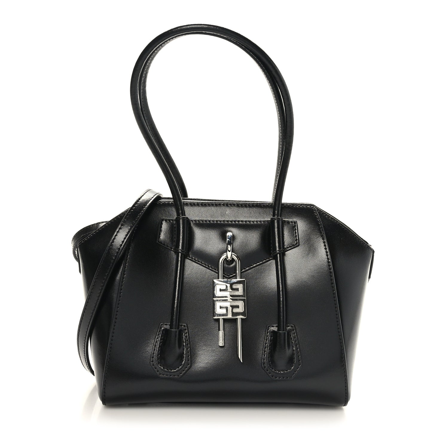 Box Calfskin Mini Lock Antigona Shoulder Bag Black