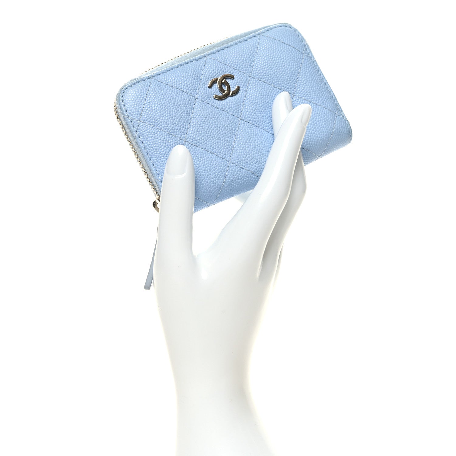 Chanel Caviar Quilted Zip Coin Purse Light Blue 2 of 9