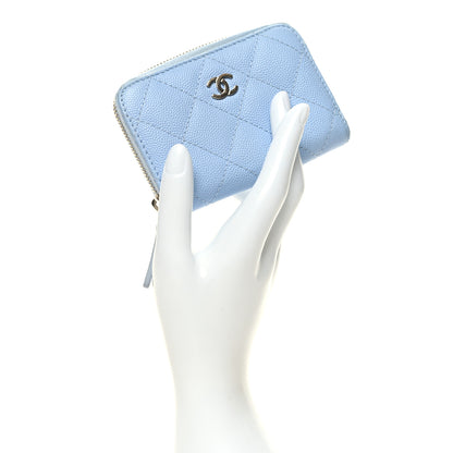 Chanel Caviar Quilted Zip Coin Purse Light Blue 2 of 9