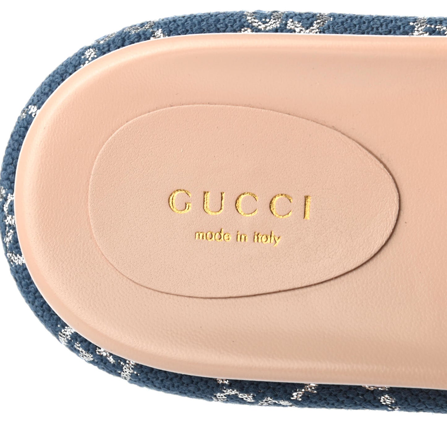 Canvas Lame GG Monogram Angelina Platform 55mm Slide Sandals 38 Blue Silver