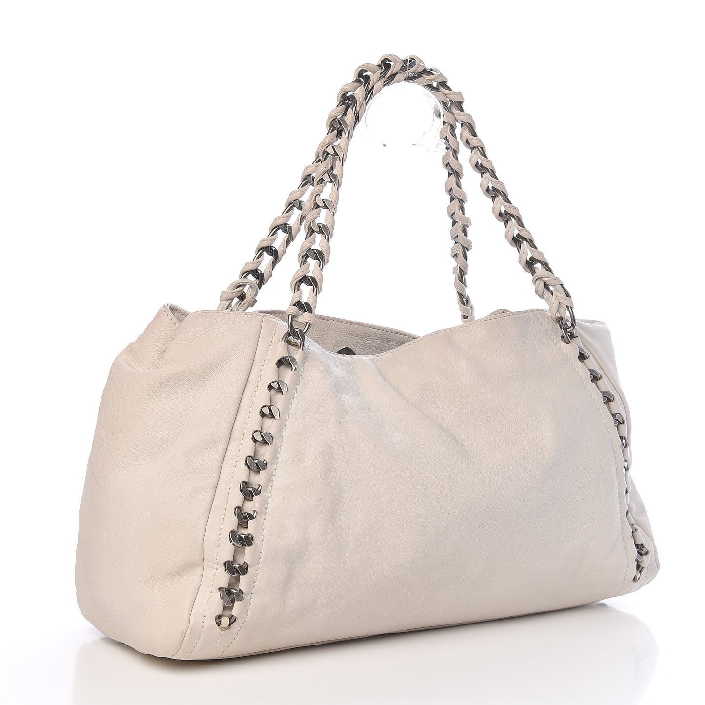 Calfskin Large East West Modern Chain Tote White