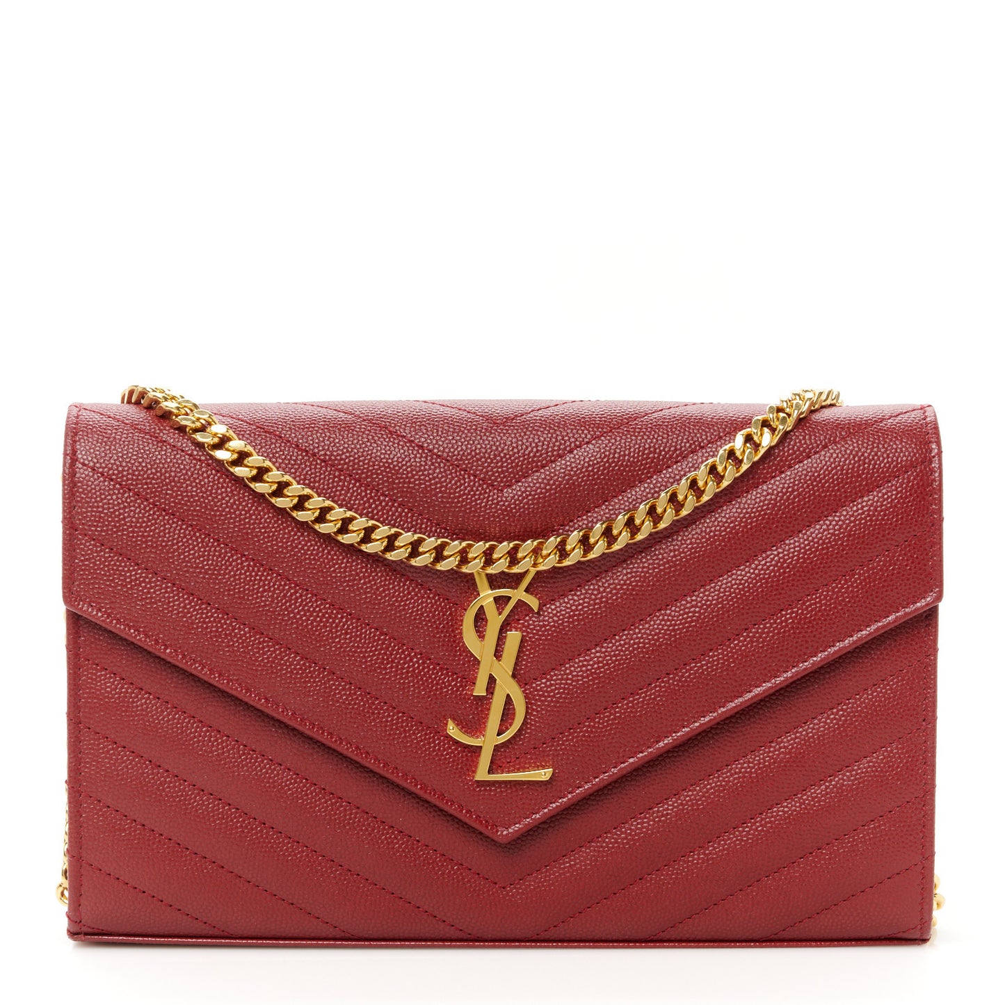 Grain De Poudre Matelasse Chevron Monogram Chain Wallet Red