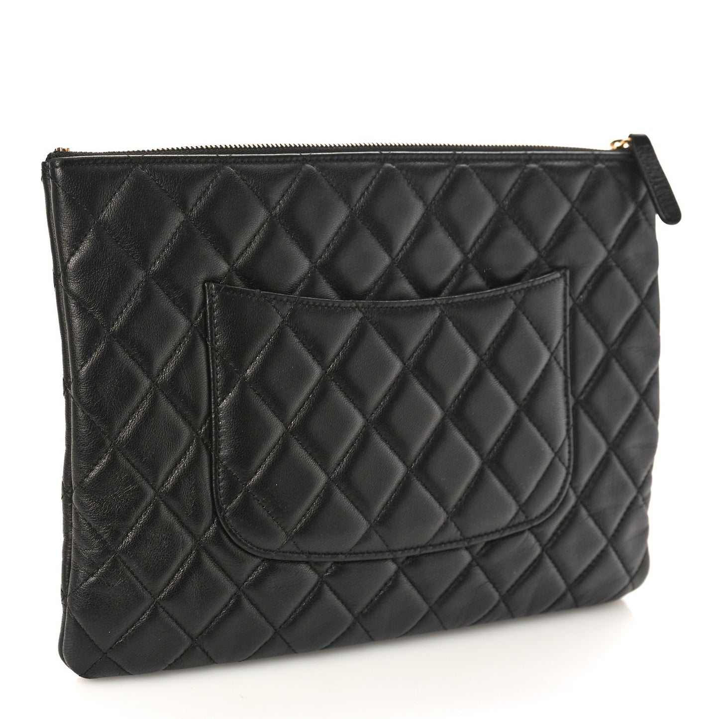 Lambskin Quilted Egyptian Amulet Zipped Pouch Black