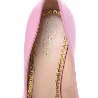 Gucci Nappa Queen Margaret Bow Mid Heel Pumps 37.5 Sugar Pink 9 of 12