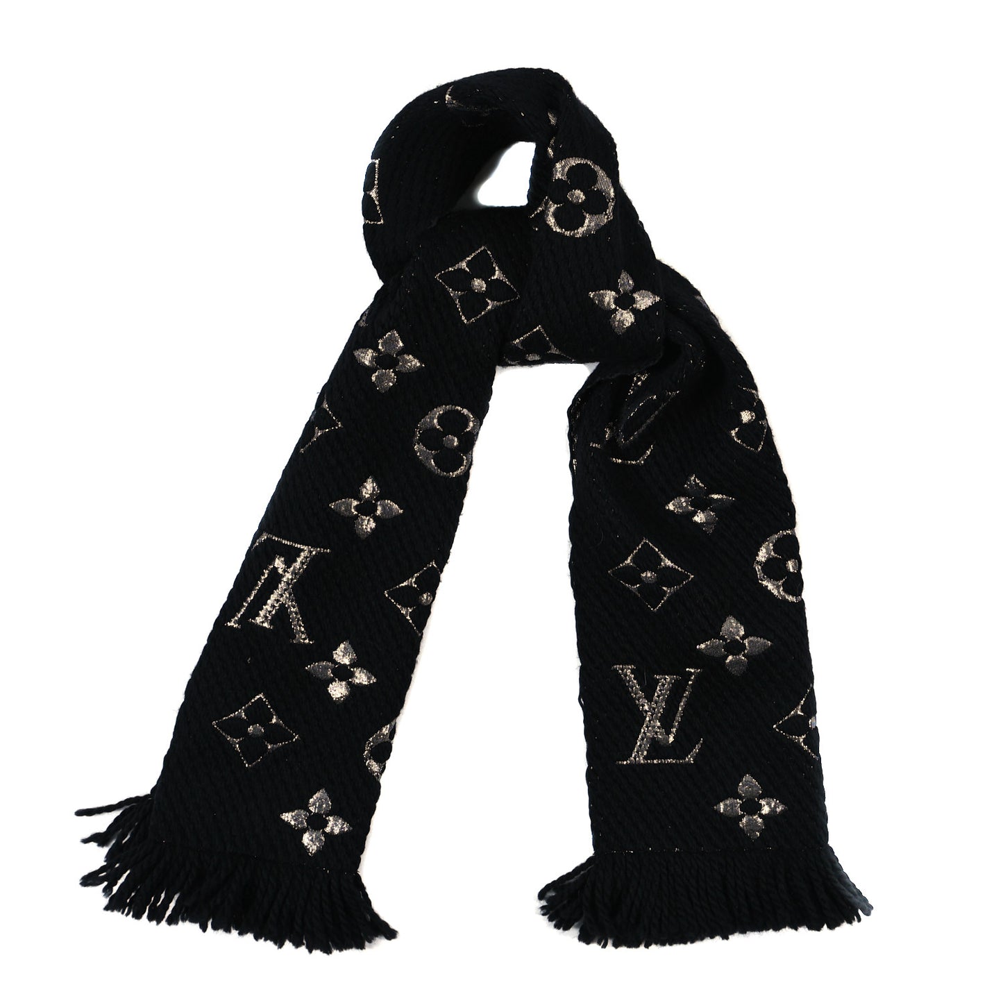 Wool Silk Logomania Shine Scarf Black