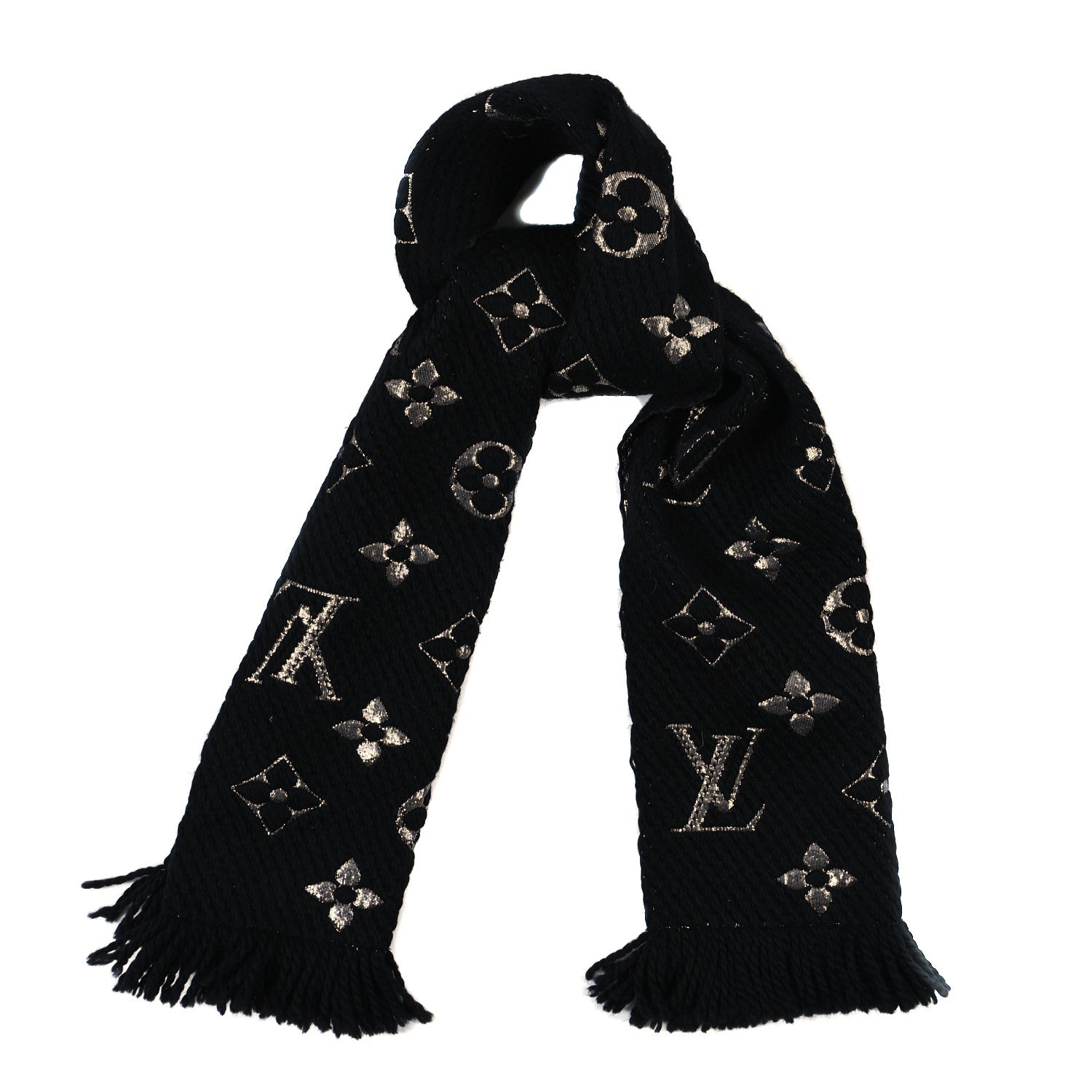 Louis Vuitton Wool Silk Logomania Shine Scarf Black 1 of 5