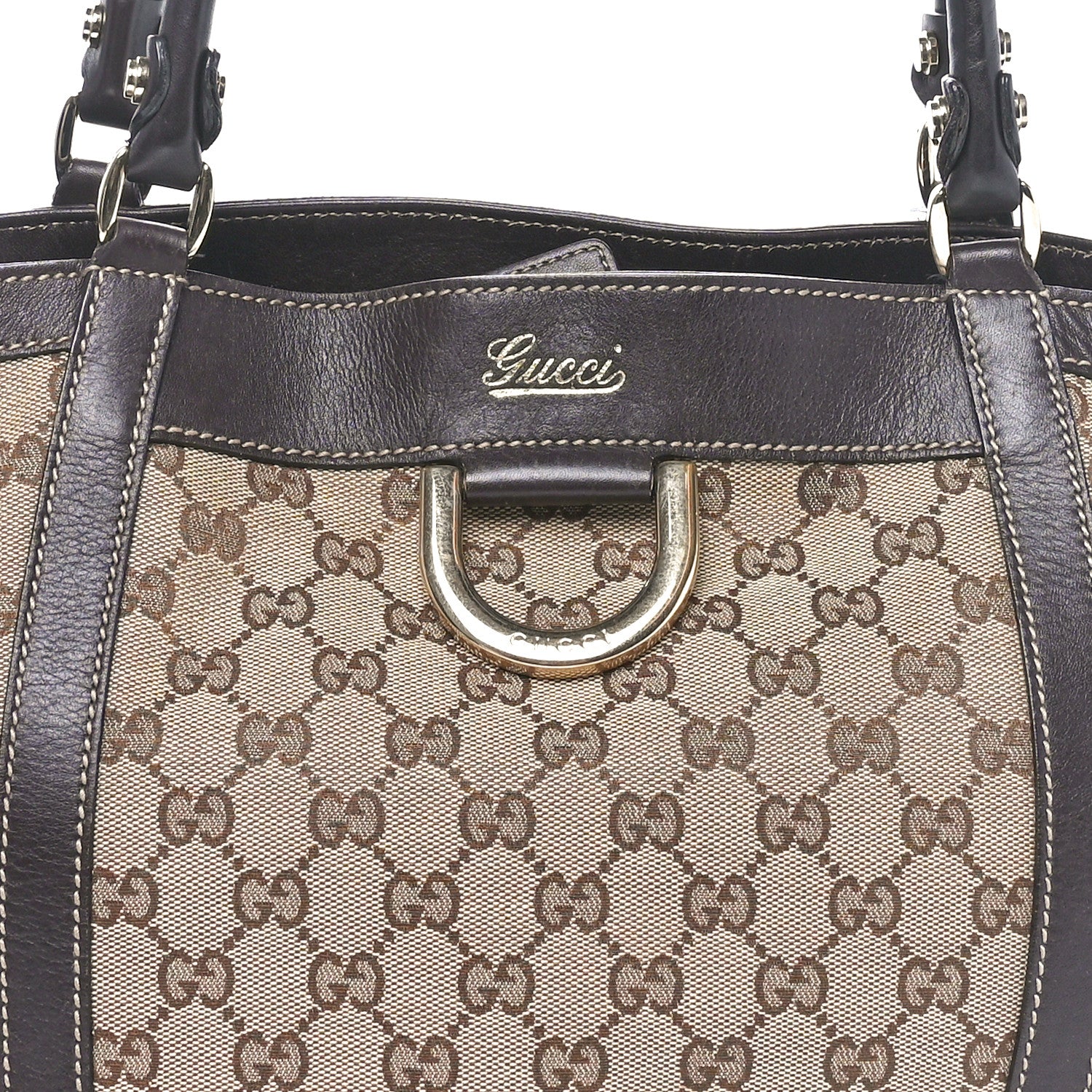 Gucci Monogram Medium D Gold Tote Bag Brown 8 of 10