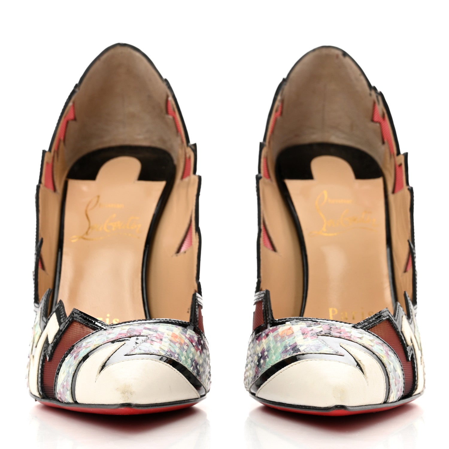 Christian Louboutin Shiny Nappa Patent Snakeskin Explorete 100 Pumps 35.5 White Black Multicolor 2 of 9