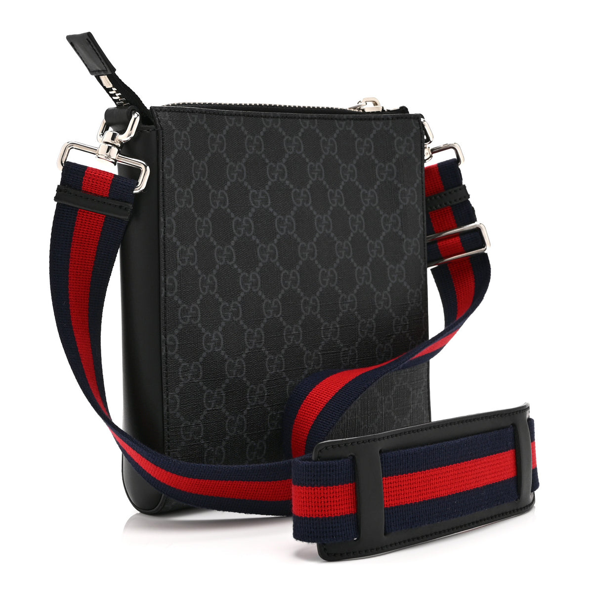 GG Supreme Monogram Web Small Flat Messenger Bag Black Grey