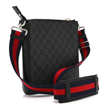 Gucci GG Supreme Monogram Web Small Flat Messenger Bag Black Grey 3 of 10
