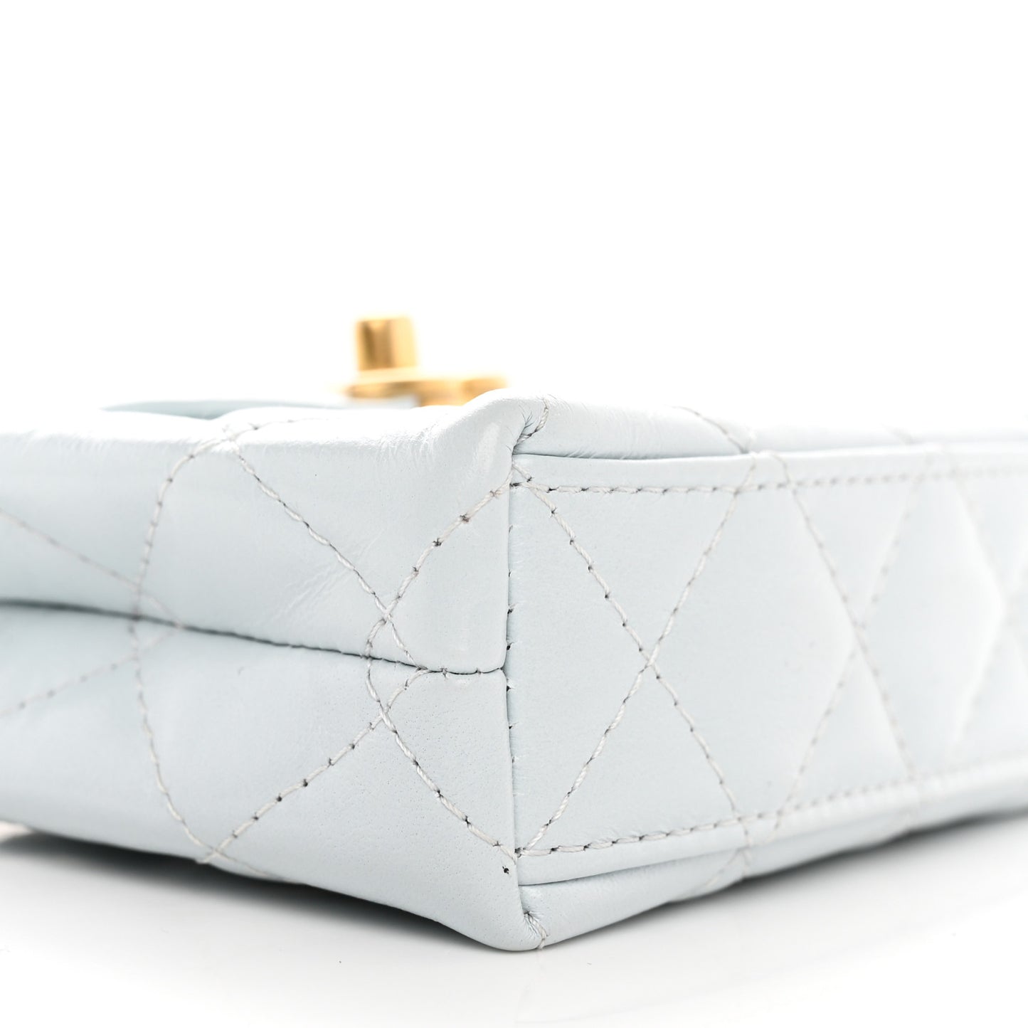 Shiny Aged Calfskin Quilted Mini Nano Kelly Shopper Light Blue