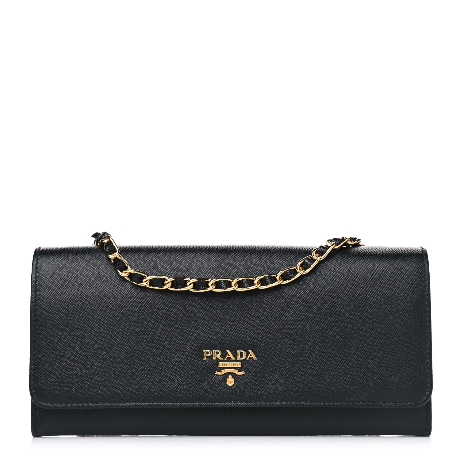 Prada Saffiano Metal Oro Chain Wallet Black 2 of 4
