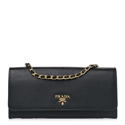 Prada Saffiano Metal Oro Chain Wallet Black 2 of 4