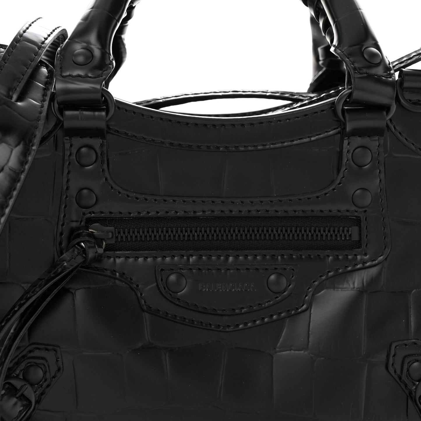 Semi Shiny Calfskin Crocodile Embossed Neo Classic Black Hardware Mini City Black
